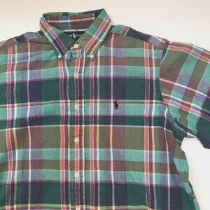 Vintage Ralph Lauren Madras Plaid Shirt Mens Large Button Lightweight Preppy 90s